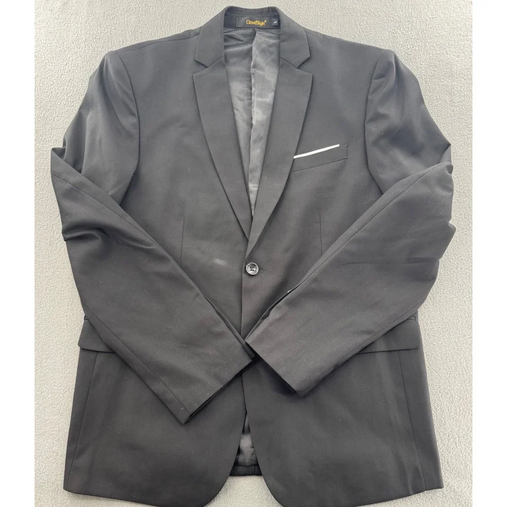 CloudStyle Blazer Mens Large Black Two Button Slim Fit Suit Jacket Office Wear